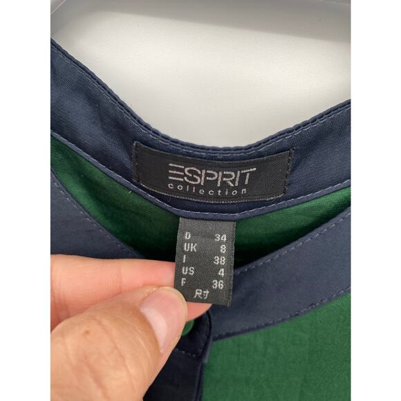 Esprit Collection US 4 Green Blue Button Down Blouse 3/4 Sleeve - Picture 3 of 8